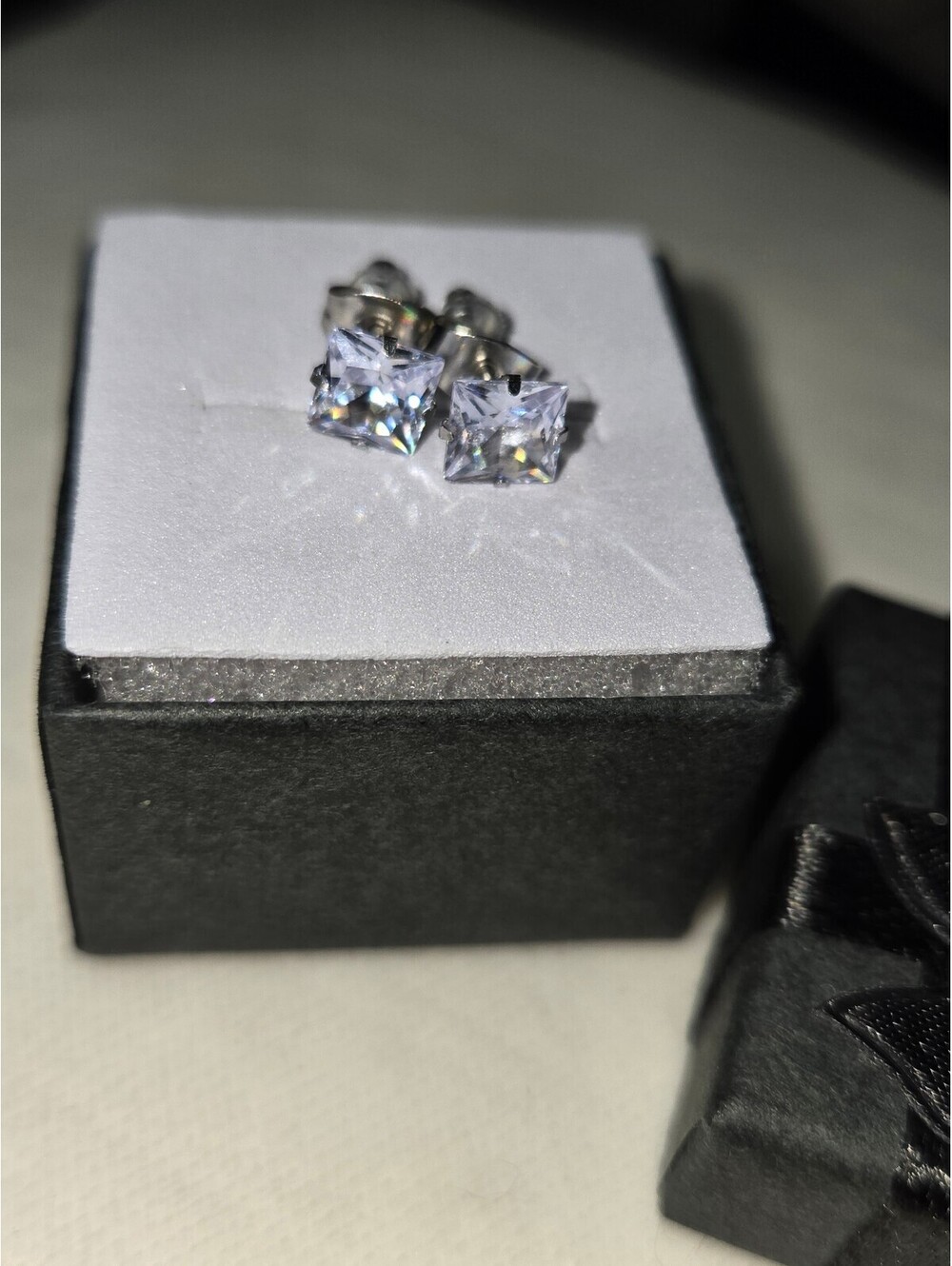 Men's Silver Plated Square Stud Earrings with Clear Cubic Zirconia - Minimalist